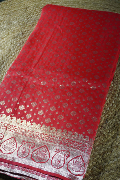 Red colour banarasi saree
