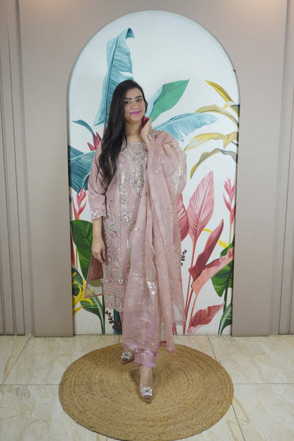 Mauve Colour Zari & sequence Work Pakistani Kurta Set with Pant & Dupatta